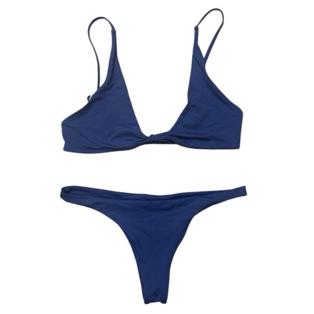 Free People Toast Swim Bikini Set Top S Bottom M Navy Beach Cheeky Sustainable